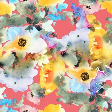 Seamless pattern with flowers watercolor Stock Illustration