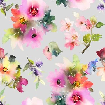 Seamless pattern with flowers watercolor Stock Illustration