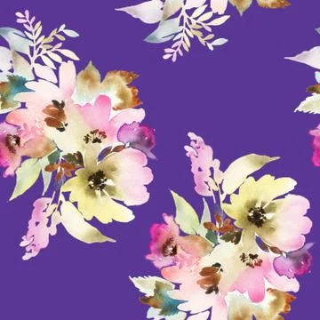 Seamless pattern with flowers watercolor Stock Illustration