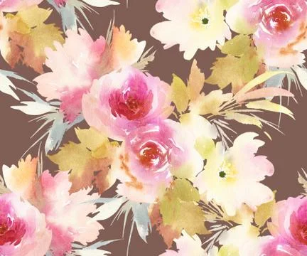 Seamless pattern with flowers watercolor Stock Illustration
