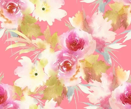 Seamless pattern with flowers watercolor Stock Illustration