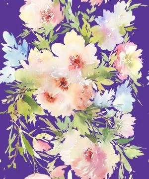 Seamless pattern with flowers watercolor Stock Illustration