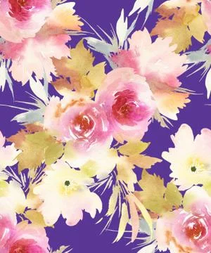 Seamless pattern with flowers watercolor Illustrazione stock