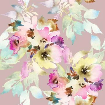 Seamless pattern with flowers watercolor Stock Illustration