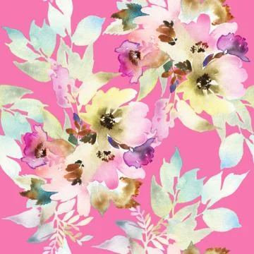 Seamless pattern with flowers watercolor Stock Illustration