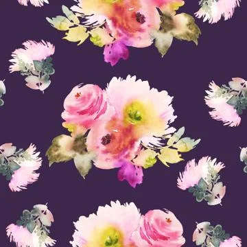 Seamless pattern with flowers watercolor Stock Illustration