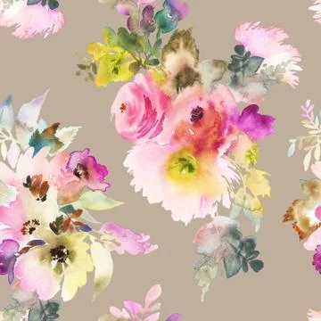 Seamless pattern with flowers watercolor Stock Illustration