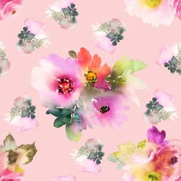 Seamless pattern with flowers watercolor Stock Illustration