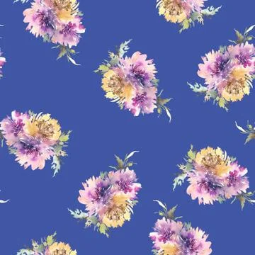 Seamless pattern with flowers watercolor Stock Illustration