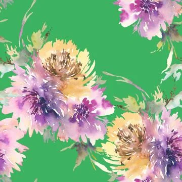 Seamless pattern with flowers watercolor Stock Illustration