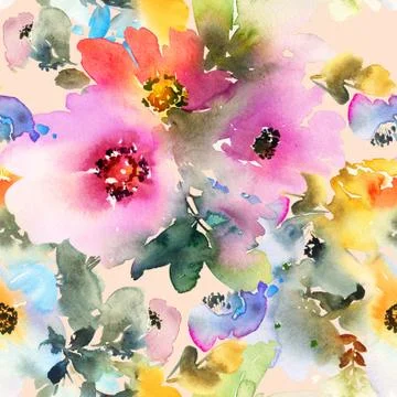 Seamless pattern with flowers watercolor Stock Illustration