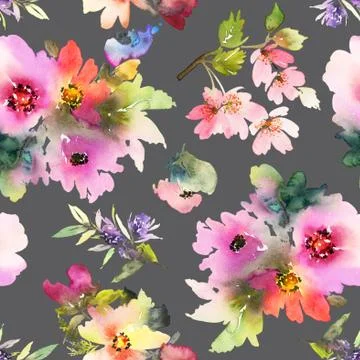 Seamless pattern with flowers watercolor Stock Illustration