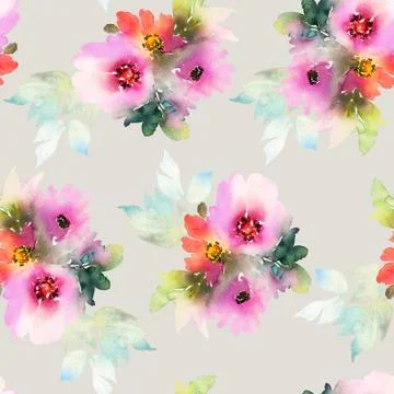 Seamless pattern with flowers watercolor Stock Illustration