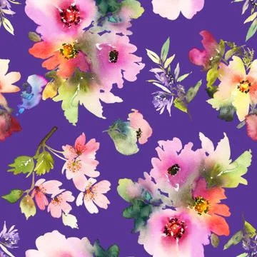 Seamless pattern with flowers watercolor Stock Illustration