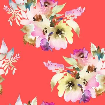 Seamless pattern with flowers watercolor Stock Illustration