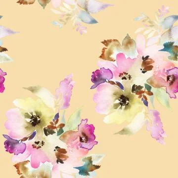 Seamless pattern with flowers watercolor Stock Illustration