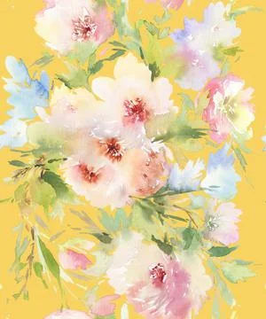 Seamless pattern with flowers watercolor Stock Illustration