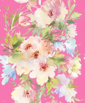 Seamless pattern with flowers watercolor Stock Illustration