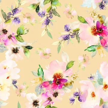 Seamless pattern with flowers watercolor Stock Illustration