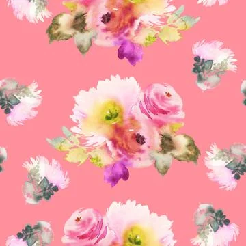 Seamless pattern with flowers watercolor Stock Illustration