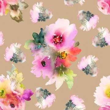 Seamless pattern with flowers watercolor Stock Illustration