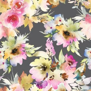 Seamless pattern with flowers watercolor Stock Illustration