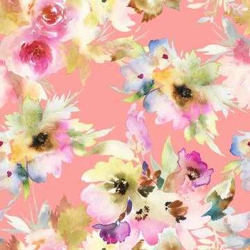 Seamless pattern with flowers watercolor Stock Illustration