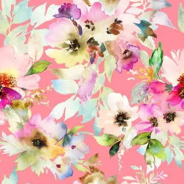 Seamless pattern with flowers watercolor Stock Illustration