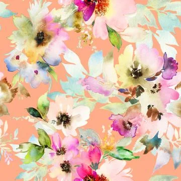 Seamless pattern with flowers watercolor Stock-Illustration