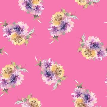Seamless pattern with flowers watercolor Stock Illustration