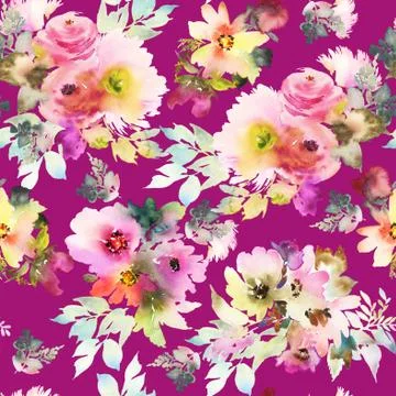 Seamless pattern with flowers watercolor Stock Illustration