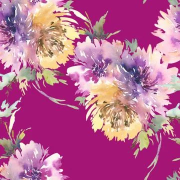 Seamless pattern with flowers watercolor Stock Illustration
