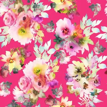 Seamless pattern with flowers watercolor Stock Illustration