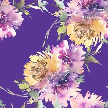 Seamless pattern with flowers watercolor Stock Illustration