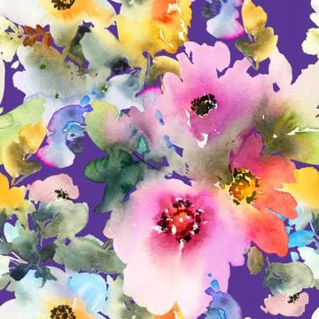 Seamless pattern with flowers watercolor Stock Illustration