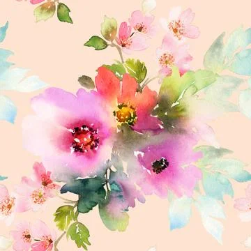 Seamless pattern with flowers watercolor Stock Illustration