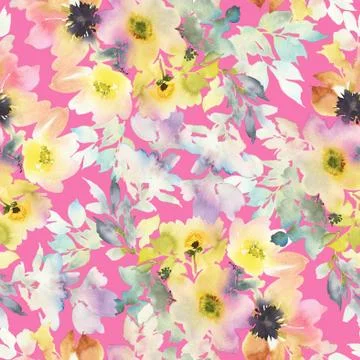 Seamless pattern with flowers watercolor Stock Illustration