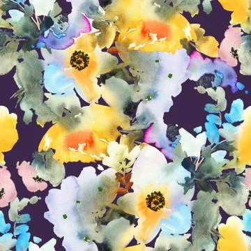 Seamless pattern with flowers watercolor Illustrazione stock
