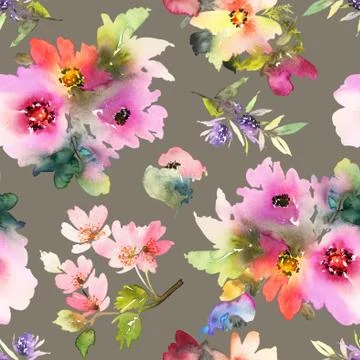 Seamless pattern with flowers watercolor Stock Illustration