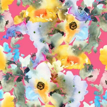 Seamless pattern with flowers watercolor Stock Illustration