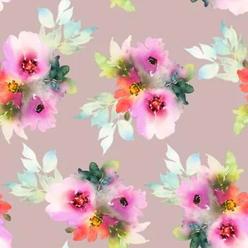 Seamless pattern with flowers watercolor Stock Illustration