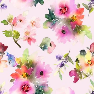 Seamless pattern with flowers watercolor Stock Illustration