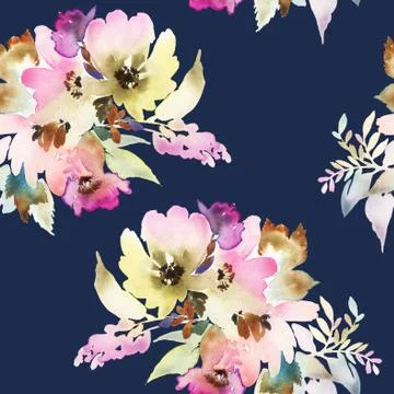 Seamless pattern with flowers watercolor Stock Illustration