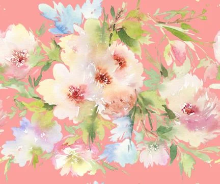 Seamless pattern with flowers watercolor Stock Illustration