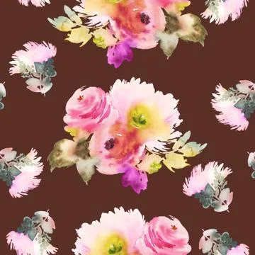 Seamless pattern with flowers watercolor Stock Illustration