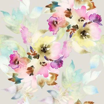 Seamless pattern with flowers watercolor Stock Illustration