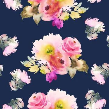 Seamless pattern with flowers watercolor Stock Illustration