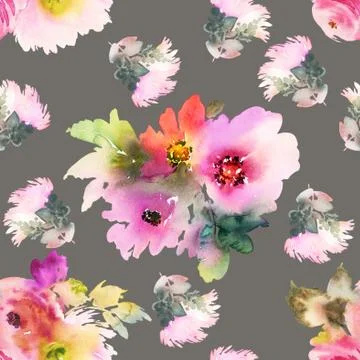 Seamless pattern with flowers watercolor Stock Illustration