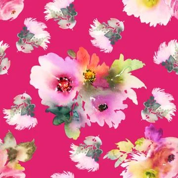 Seamless pattern with flowers watercolor Stock Illustration