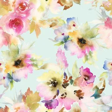Seamless pattern with flowers watercolor Stock Illustration